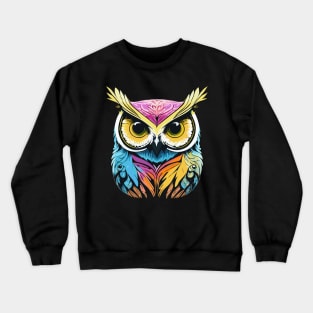 t-shirt design, colorful owl with yellow eyes on a black background, an airbrush painting Crewneck Sweatshirt